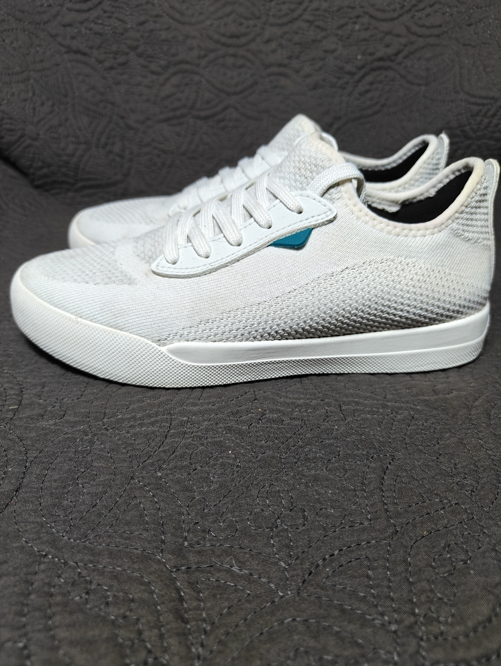 VESSI Weekend Waterproof White Knit Casual Off White Lace Up Sneaker Women's 7